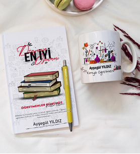 Kişiye Özel Kimya Öğretmeni Kupa, Defter, Kalem Hediye Set