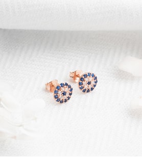 925 Ayar Gümüş Rose Kaplama Minimal Nazar Model Kadın Küpe