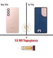 Samsung Galaxy S26 Pembe Renk Lensli Arka Kapak + B7000 Yapıştırıcı Arka Cam Batarya Kapağı Pil Kapağı Lazer Kesim Back Cover Galaxy S26 Uyumlu