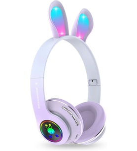 Tavşan Kulaklı Bluetooth Kulaklık, Renkli LED Işıklı, 5.0 Versiyon, Ayarlanabilir Büyüklük, Hafıza Kart Girişli, 40mm Kulaklık, 6 Saat Kullanım Süresi, BASS TİZ MÜTHİŞ SES (LİLA MOR)
