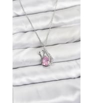 316L Çelik Zincir Gümüş Renk Pembe Kuğu Model Zirkon Taşlı Kadın Kolye 5886 - SSSSSS1276-50