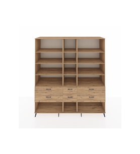 Kronos Dolap 12 Raflı 6 Çekmeceli  220x59x243 Çam-Çam/Çam