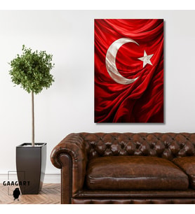 Tekli Dikey Kanvas Duvar Tablosu Kumaş Görünümlü Türk Bayrağı