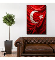 Tekli Dikey Kanvas Duvar Tablosu Kumaş Görünümlü Türk Bayrağı