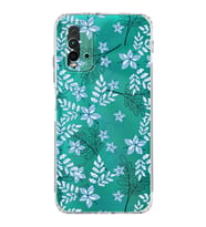 Xiaomi Redmi 9T  Kamera Korumalı Kapak Floral Mavi Tasarımlı Şeffaf  Kılıf