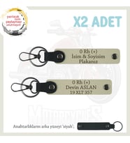 Yol Tutkunlarına Özel, İsim Plaka ve 0 Rh (+) Kan Grubu Yazılı Kişisel x2 Anahtarlık, S Kahve-Syh (Çok Renkli)
