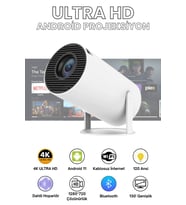 Taşınabilir Android Projektör, Wi-Fi Destekli, Ultra HD, Akıllı Sinema Cihazı