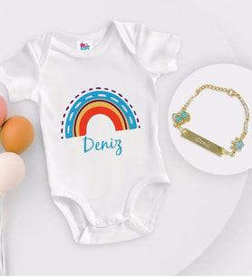 BK Kids Kişiye Özel İsimli Beyaz Bebek Body Zıbın ve Erkek Bebek Künyesi Hediye Seti-2