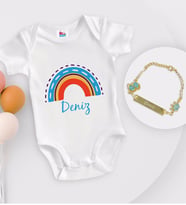 BK Kids Kişiye Özel İsimli Beyaz Bebek Body Zıbın ve Erkek Bebek Künyesi Hediye Seti-2