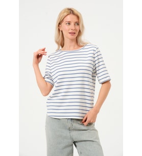 Kadın Çizgili Tişört Oversize T-shirt