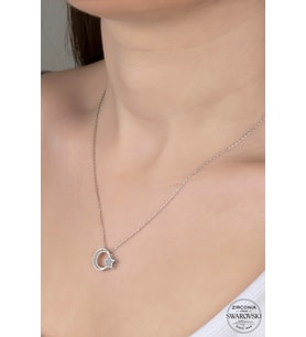 SWAROVSKİ CRYSTAL AY YILDIZ  925 AYAR GÜMÜŞ KOLYE