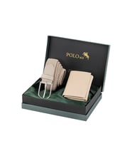 Polo Air Esnek Örgü Kemer Mıknatıslı Cüzdan Erkek Kombin Set Vizon Renk M-05-V