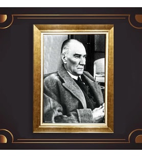 Özel Seri Paspartulu Çerçeveli Atatürk Tablo l14 (Gold)
