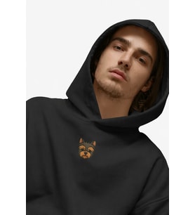 Yorkshire Terrier Figürlü Siyah Unisex Kapüşonlu Sweatshirt – DTF Baskı