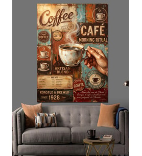 Coffee Cafe Retro Kahve Tabelası Dekoratif Kanvas - Mdf Ahşap Tablo