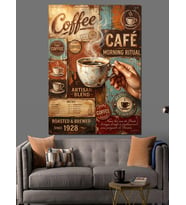 Coffee Cafe Retro Kahve Tabelası Dekoratif Kanvas - Mdf Ahşap Tablo
