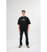 pilelistore- Unisex Bisiklet Yaka Baskılı Oversize T-Shirt - Siyah