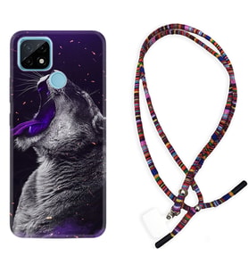 Realme C11 C21 C21Y C25Y C11 2021 Kılıf Boyun Asklı Rasta Silikon Purple Leopar 1750