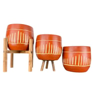 Bitki Tasarımı  Dik Çizgi Desenli Toprak Saksı Saksılık Salon Çiçeklik Üçlü Set - 19 CM