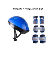 Bisiklet Scooter Kaykay İçin Kask Dizlik Dirseklik Koruyucu Set TAM 7 Parça (Mavi)