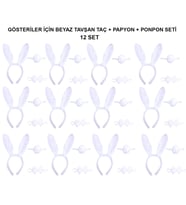 Beyaz Tavşan Kostüm Seti – Taç, Papyon, Kuyruk (12’li Paket)