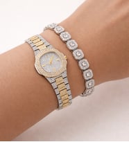 Taşlı Gold Iced Out Saat Ve Tennis Bileklik Seti (Altın-Gümüş)
