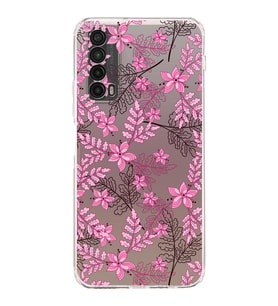 Huawei P Smart 2019  Kamera korumalı Kapak Floral Pembe Tasarımlı  Şeffaf Kılıf