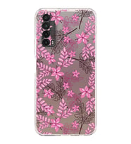Huawei P Smart 2019  Kamera korumalı Kapak Floral Pembe Tasarımlı  Şeffaf Kılıf