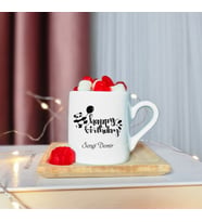Happy Birthday Tasarımlı Ahşap Tabaklı Kişiye Özel Türk Kahvesi Fincanı