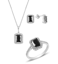 Söğütlü Silver Gümüş rodyumlu onix  baget taşlı üçlü set