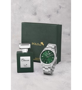 Polo Air Klasik Metal Kordon Erkek Kol Saati Ve 55 ml Parfüm Seti Gümüş Yeşil Renk ST-5024E5