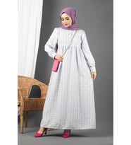 Ponpon Detaylı Astarlı Elbise-Lila Gri