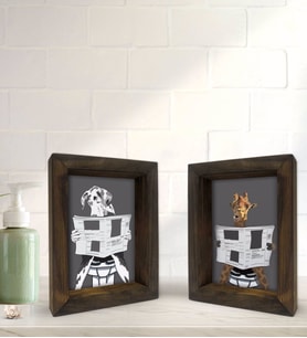 Bk Gift Banyo Dekoratif 2'li Doğal Masif Ahşap Çerçeve 15x20cm-23 (Beyaz)