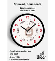 İsme Özel Sevimli Aslan Çocuk Odası Duvar Saati Orta Boy 30 cm Siyah Camlı Sessiz