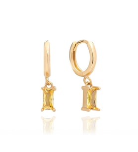 Sarı Safir Taşı Renkli Haziran Doğum Taşı Baget Küpe Gold