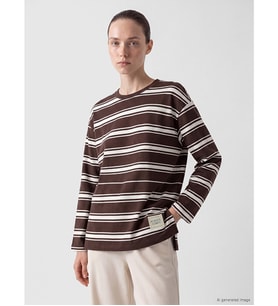 LCW Comfort Ekru Bisiklet Yaka Çizgili Kadın Sweatshirt