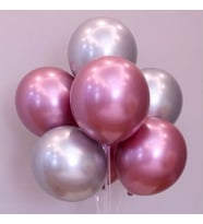 Pazariz  Balon Parti Balonu Krom Balon Gümüş-Pembe Balon 10 Adet