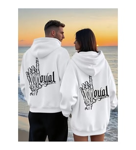 Unisex Kapüşonlu Hoodie – Kuru Kafa El Baskılı Oversize Sweatshirt Sokak Stili 2'li Set (Beyaz)