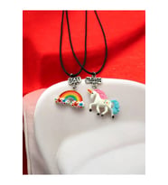 Unicorn At ve Gökkuşağı Figürlü Best Friends Arkadaşlık Kolyesi – 2'li Set (Gümüş)