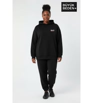 Kadın Büyük Beden Brooklyn 1970 Baskılı Kapüşonlu Sweatshirt SPR26BSWK964 (Siyah)