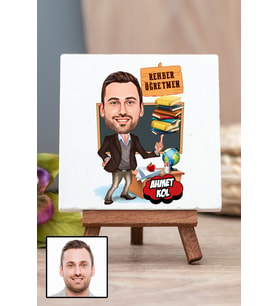 Erkek Rehber Öğretmene Hediye Karikatürlü Masa Dekoru