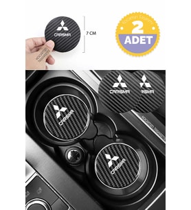 Mitsubishi Carisma Siyah Karbon Bardak Altlığı 2 Adet Mitsubishi Logolu Carisma Yazılı 7 cm İçin Özel Tasarım