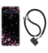 TCL 10L 10 Plus 10SE 20E 20SE 30 L7 Kılıf Boyun Askılı Silikon Black flowers 1391