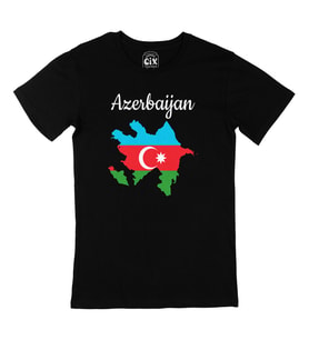 Azerbaycan Haritalı ve Bayraklı Siyah Tişört