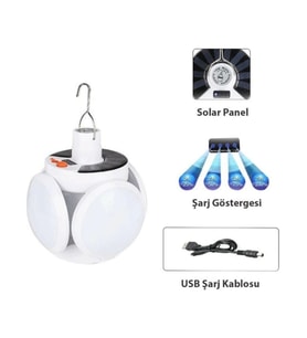 P-038 Solar Güneş Enerji Ve Usb Sarjli 5 Kanatlı