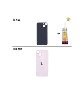iPhone 13 mini Pembe Arka Kapak Arka Cam Batarya Kapağı Lazer Kesim Kapak Pil Kapağı + B-7000 Yapıştırıcı