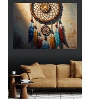 Duvar Üstünde Mistik Dreamcatcher Dekoratif Kanvas - Mdf Ahşap Tablo