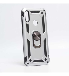 Huawei Y6S 2019 Kılıf Metal For Car Yüzüklü Standlı Military Ring Serisi (Gümüş)