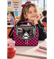 Kuromi Siyah Fuşya Termoslu Beslenme Çantası Çocuk Öğrenci Okul Yemek Çantası 24x22x14 cm