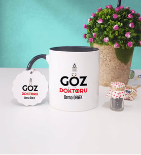 Göz Doktoru Kupa Bardak Siyah ve Anahtarlık
